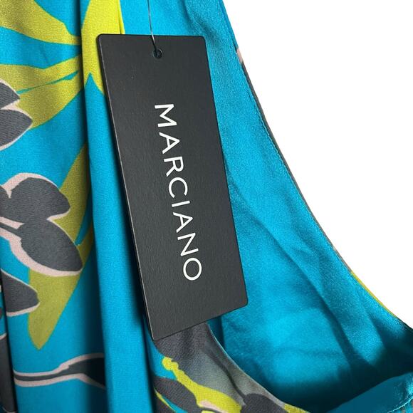Marciano Blue Tropical Floral Print Halter Gold Chain Asymmetric Top Size Small - Picture 7 of 11